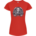 Heaven & Hell Angel Skull Day of the Dead Womens Petite Cut T-Shirt Red