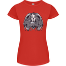 Heaven & Hell Angel Skull Day of the Dead Womens Petite Cut T-Shirt Red