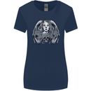 Heaven & Hell Angel Skull Day of the Dead Womens Wider Cut T-Shirt Navy Blue