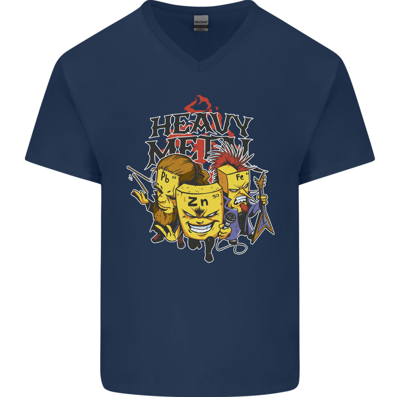 Heavy Metal Chemistry Periodic Table Mens V-Neck Cotton T-Shirt Navy Blue