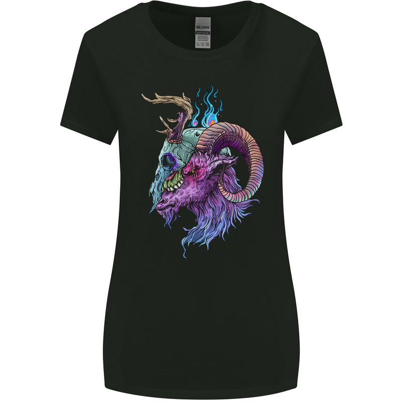 Heavy Metal Music Goat Skull Death Womens Wider Cut T-Shirt Black