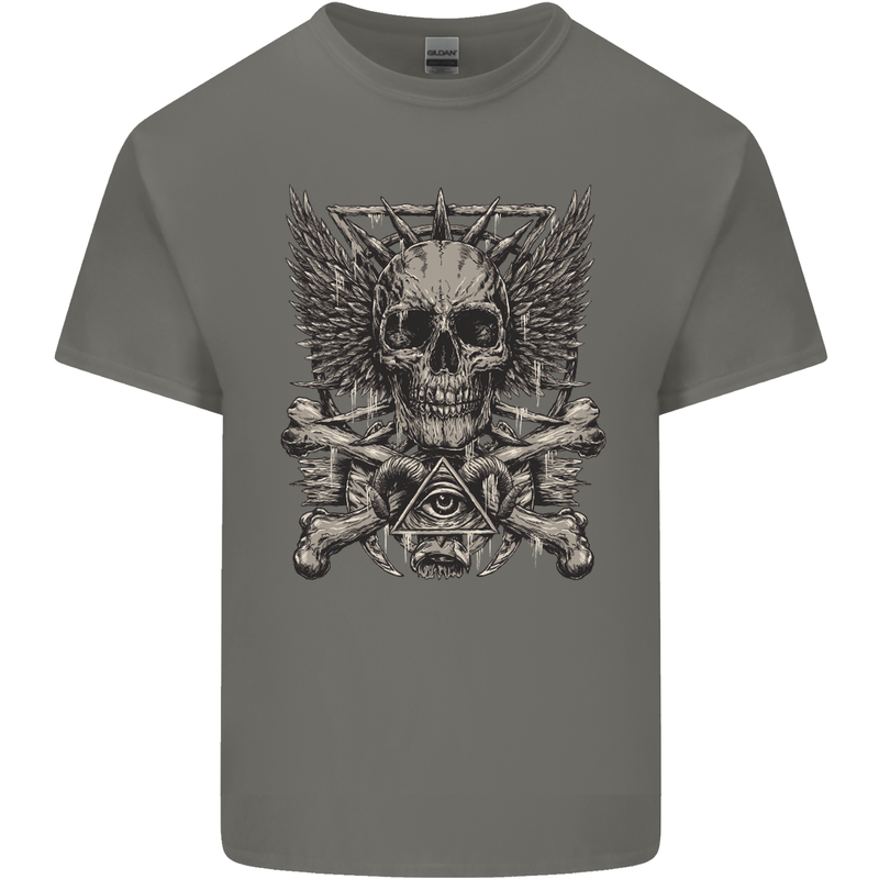 Heavy Metal Skull Rock Music Guitar Biker Mens Cotton T-Shirt Tee Top Charcoal