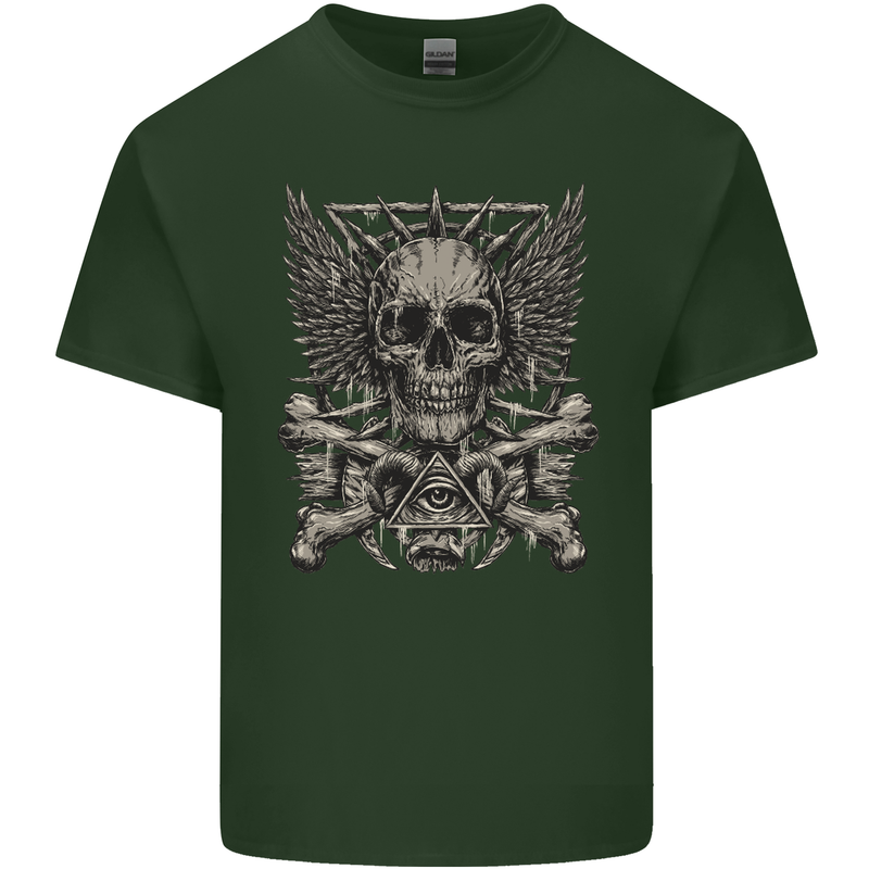Heavy Metal Skull Rock Music Guitar Biker Mens Cotton T-Shirt Tee Top Forest Green
