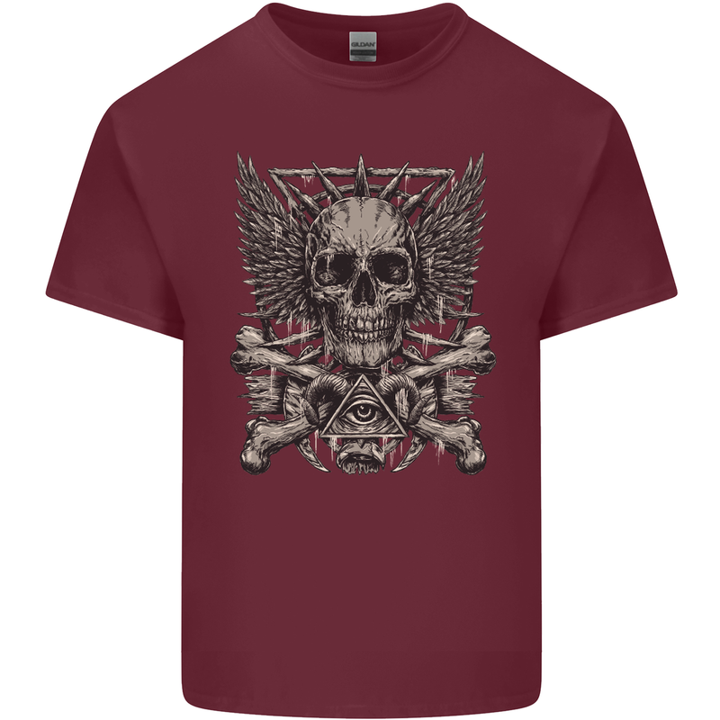 Heavy Metal Skull Rock Music Guitar Biker Mens Cotton T-Shirt Tee Top Maroon