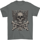 Heavy Metal Skull Rock Music Guitar Biker Mens T-Shirt Cotton Gildan Charcoal