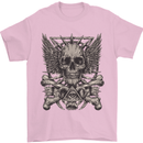 Heavy Metal Skull Rock Music Guitar Biker Mens T-Shirt Cotton Gildan Light Pink