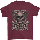 Heavy Metal Skull Rock Music Guitar Biker Mens T-Shirt Cotton Gildan Maroon