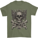 Heavy Metal Skull Rock Music Guitar Biker Mens T-Shirt Cotton Gildan Military Green