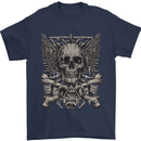 Heavy Metal Skull Rock Music Guitar Biker Mens T-Shirt Cotton Gildan Navy Blue