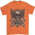Heavy Metal Skull Rock Music Guitar Biker Mens T-Shirt Cotton Gildan Orange