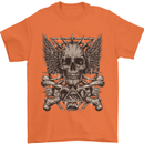 Heavy Metal Skull Rock Music Guitar Biker Mens T-Shirt Cotton Gildan Orange