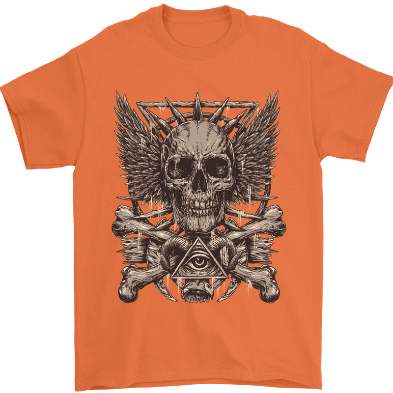 Heavy Metal Skull Rock Music Guitar Biker Mens T-Shirt Cotton Gildan Orange