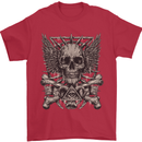 Heavy Metal Skull Rock Music Guitar Biker Mens T-Shirt Cotton Gildan Red