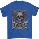 Heavy Metal Skull Rock Music Guitar Biker Mens T-Shirt Cotton Gildan Royal Blue