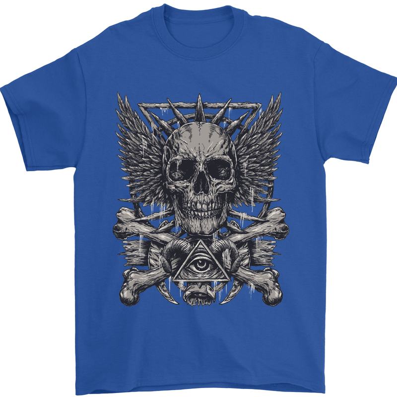 Heavy Metal Skull Rock Music Guitar Biker Mens T-Shirt Cotton Gildan Royal Blue
