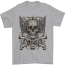 Heavy Metal Skull Rock Music Guitar Biker Mens T-Shirt Cotton Gildan Sports Grey