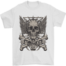 Heavy Metal Skull Rock Music Guitar Biker Mens T-Shirt Cotton Gildan White