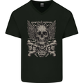 Heavy Metal Skull Rock Music Guitar Biker Mens V-Neck Cotton T-Shirt Black