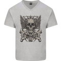 Heavy Metal Skull Rock Music Guitar Biker Mens V-Neck Cotton T-Shirt Sports Grey