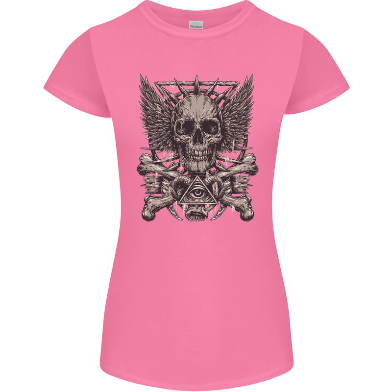 Heavy Metal Skull Rock Music Guitar Biker Womens Petite Cut T-Shirt Azalea