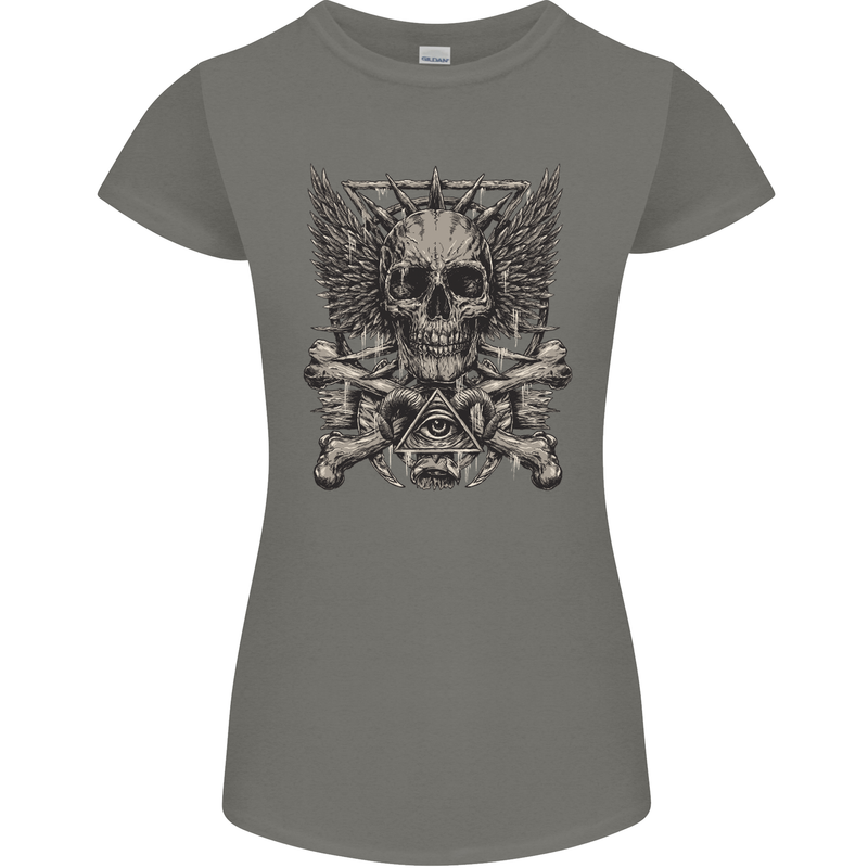 Heavy Metal Skull Rock Music Guitar Biker Womens Petite Cut T-Shirt Charcoal