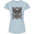 Heavy Metal Skull Rock Music Guitar Biker Womens Petite Cut T-Shirt Light Blue