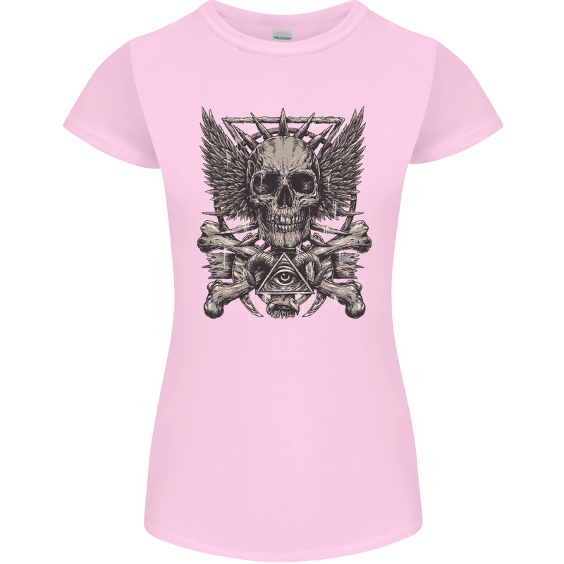 Heavy Metal Skull Rock Music Guitar Biker Womens Petite Cut T-Shirt Light Pink