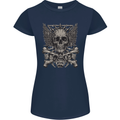Heavy Metal Skull Rock Music Guitar Biker Womens Petite Cut T-Shirt Navy Blue