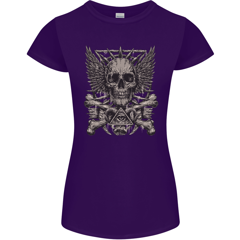 Heavy Metal Skull Rock Music Guitar Biker Womens Petite Cut T-Shirt Purple