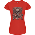 Heavy Metal Skull Rock Music Guitar Biker Womens Petite Cut T-Shirt Red