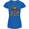 Heavy Metal Skull Rock Music Guitar Biker Womens Petite Cut T-Shirt Royal Blue