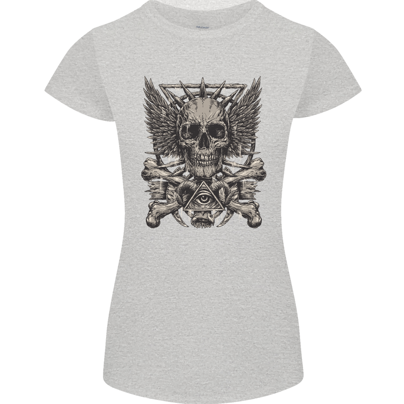 Heavy Metal Skull Rock Music Guitar Biker Womens Petite Cut T-Shirt Sports Grey