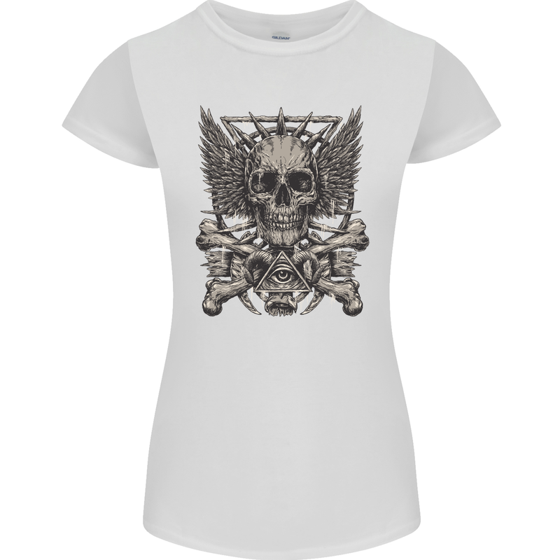 Heavy Metal Skull Rock Music Guitar Biker Womens Petite Cut T-Shirt White