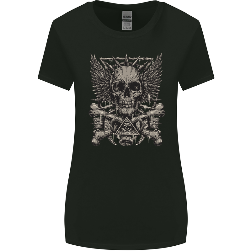 Heavy Metal Skull Rock Music Guitar Biker Womens Wider Cut T-Shirt Black