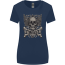 Heavy Metal Skull Rock Music Guitar Biker Womens Wider Cut T-Shirt Navy Blue