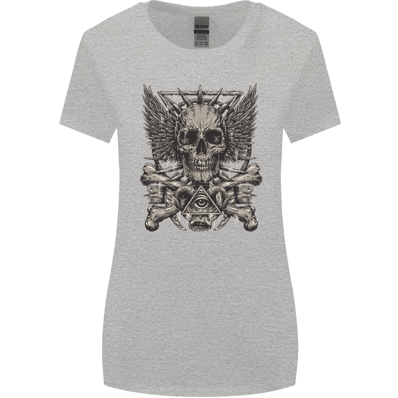 Heavy Metal Skull Rock Music Guitar Biker Womens Wider Cut T-Shirt Sports Grey