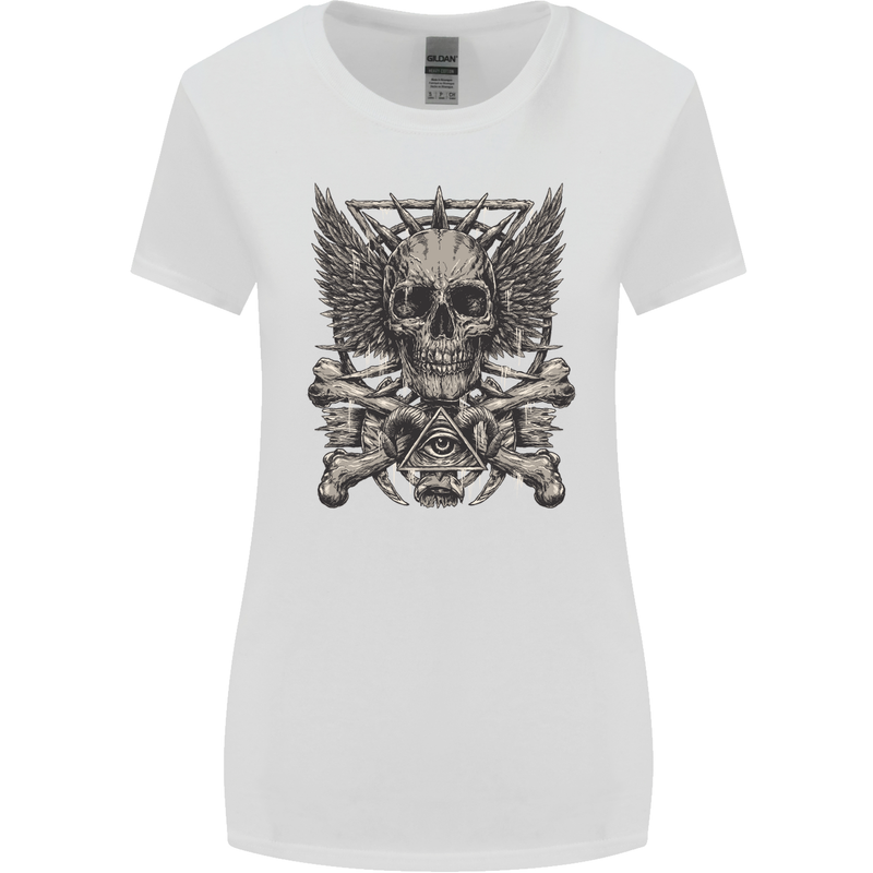Heavy Metal Skull Rock Music Guitar Biker Womens Wider Cut T-Shirt White