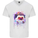 Hedgehog Watercolour Mens V-Neck Cotton T-Shirt White