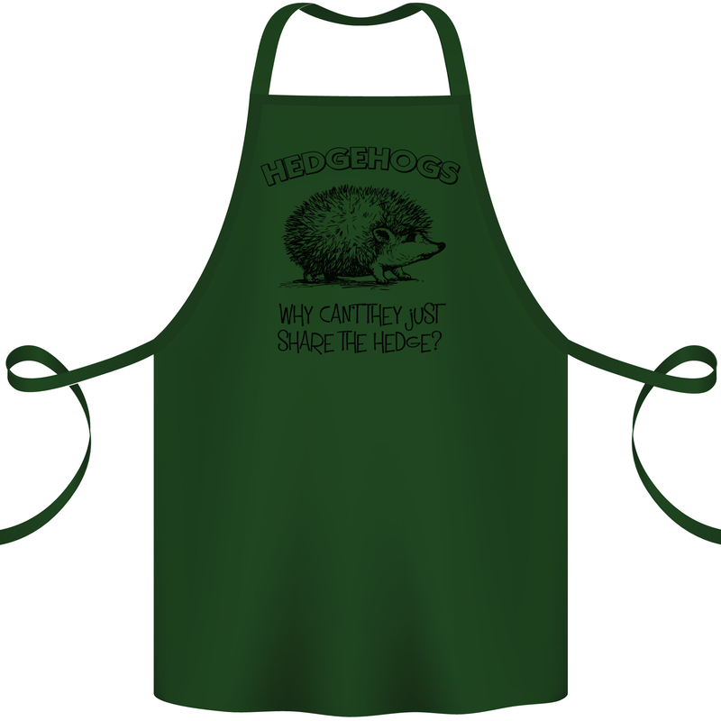 Hedgehogs Just Share the Hedge Funny Cotton Apron 100% Organic Forest Green