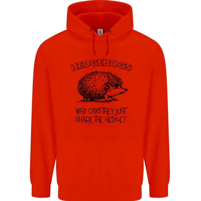 Hedgehogs Just Share the Hedge Funny Mens 80% Cotton Hoodie Bright Red