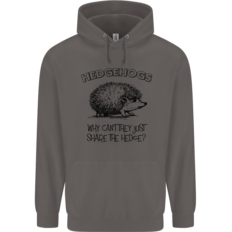 Hedgehogs Just Share the Hedge Funny Mens 80% Cotton Hoodie Charcoal