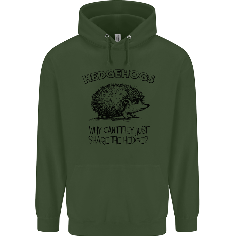 Hedgehogs Just Share the Hedge Funny Mens 80% Cotton Hoodie Forest Green