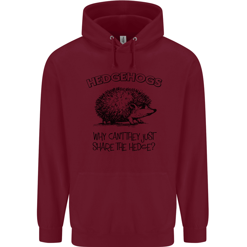 Hedgehogs Just Share the Hedge Funny Mens 80% Cotton Hoodie Maroon