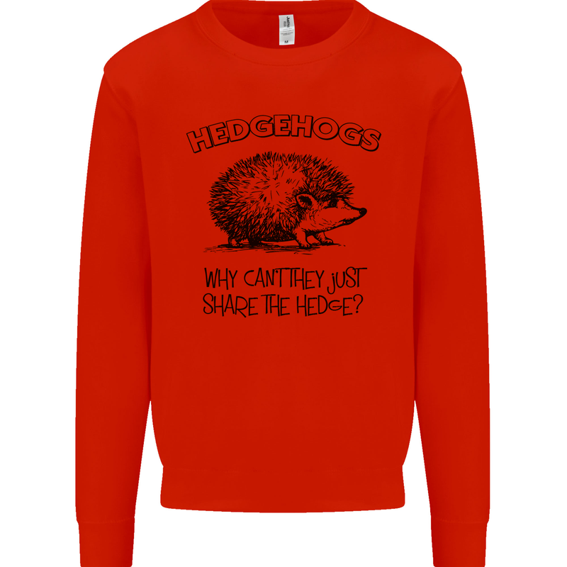 Hedgehogs Just Share the Hedge Funny Mens Sweatshirt Jumper Bright Red