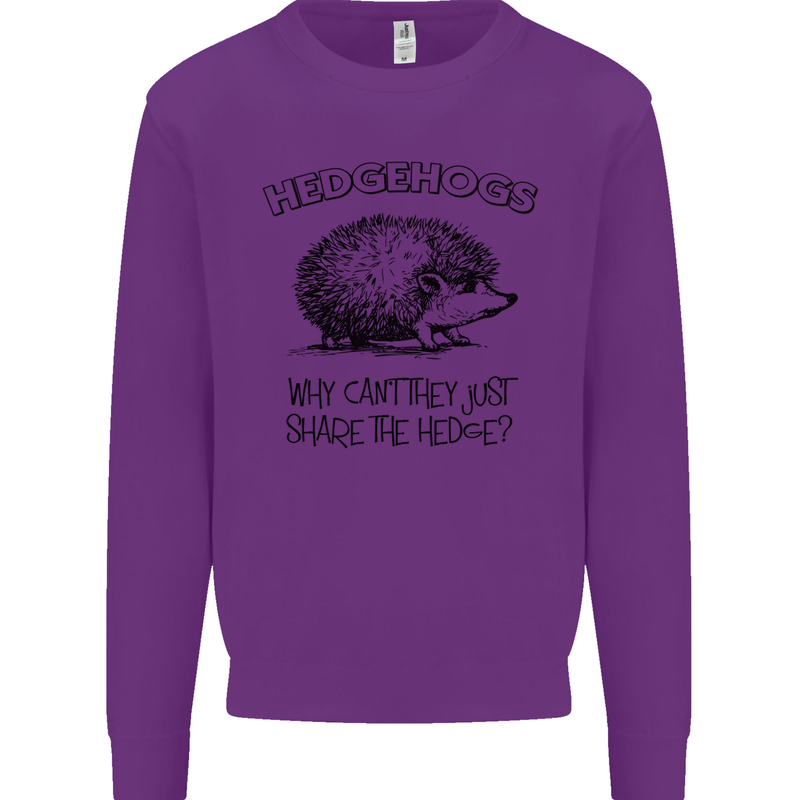 Hedgehogs Just Share the Hedge Funny Mens Sweatshirt Jumper Purple
