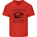 Hedgehogs Just Share the Hedge Funny Mens V-Neck Cotton T-Shirt Red