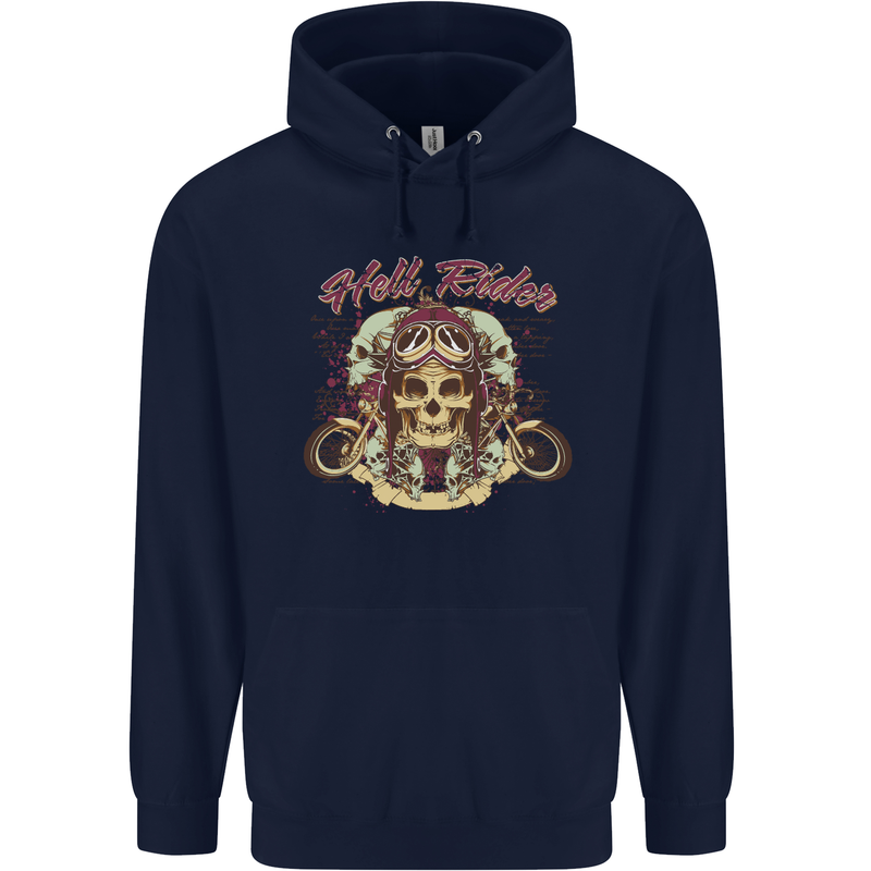 Hell Riders Motorcycle Motorbike Biker Childrens Kids Hoodie Navy Blue