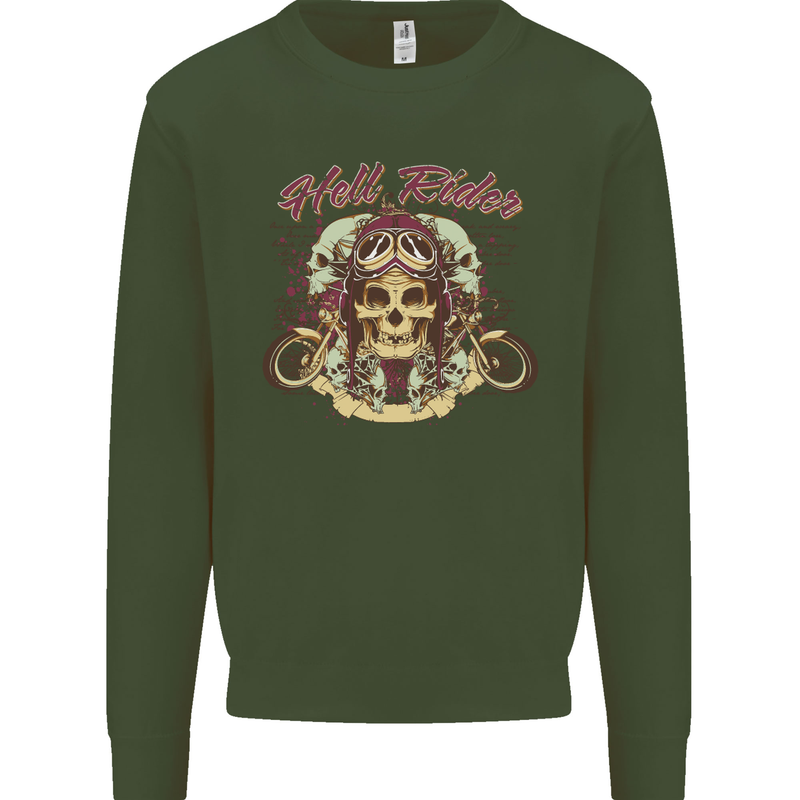 Hell Riders Motorcycle Motorbike Biker Kids Sweatshirt Jumper Forest Green