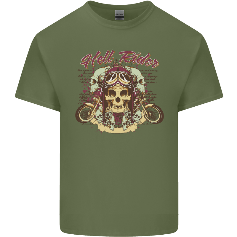 Hell Riders Motorcycle Motorbike Biker Mens Cotton T-Shirt Tee Top Military Green