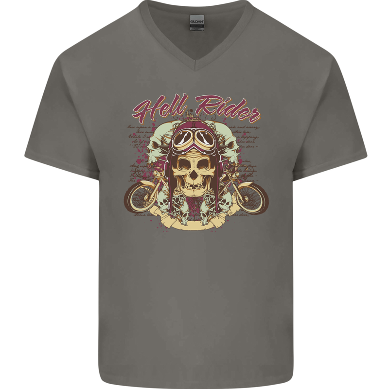 Hell Riders Motorcycle Motorbike Biker Mens V-Neck Cotton T-Shirt Charcoal